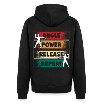 Lancer du poids Angle de lancer du poids Libération de puissance - Veste à capuche bio Premium Unisexe - noir - Dos - Nico (187cm)