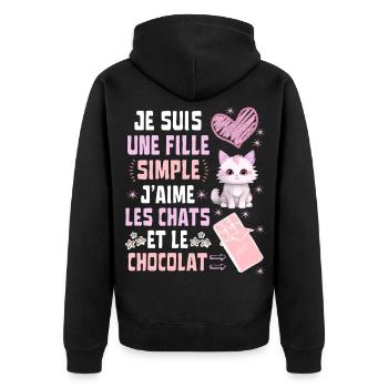 Je suis une fille Simple Chats et Chocolat - Veste à capuche bio Premium Unisexe - noir - Dos - Nico (187cm)