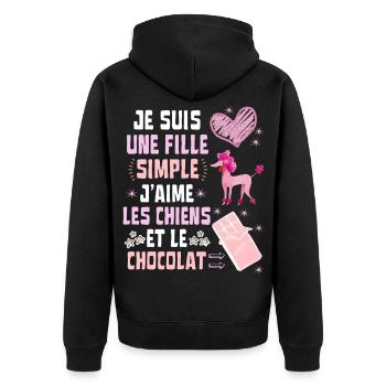 Je suis une fille Simple Chiens et Chocolat - Veste à capuche bio Premium Unisexe - noir - Dos - Nico (187cm)