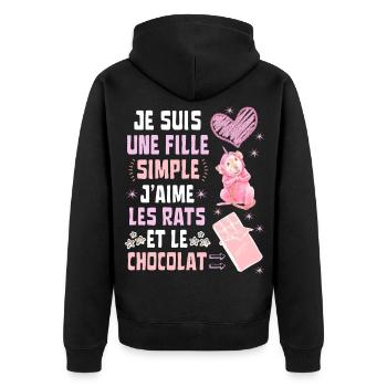 Je suis une fille Simple Rats et Chocolat - Veste à capuche bio Premium Unisexe - noir - Dos - Nico (187cm)
