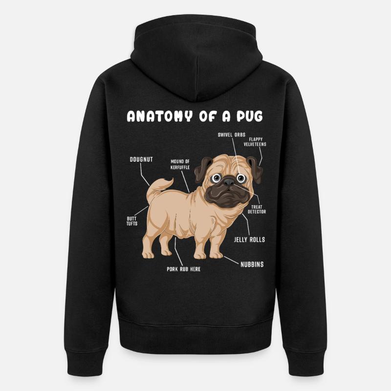 Mops-Anatomie - Unisex Premium Bio Zip Hoodie - Schwarz