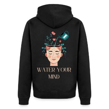 Wasser für die Gedanken Mentalitätsdesign - Unisex Premium Bio Zip Hoodie - Schwarz - Hinten - Nico (187cm)