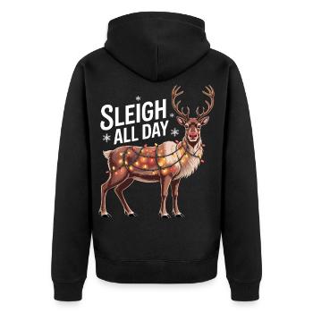 Sleigh All Day - Unisex Premium Organic Zip Hoodie - black - Back - Nico (187cm)