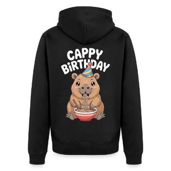  Capybara Ramen Capy Geburtstag Cappy Birthday - Unisex Premium Bio Zip Hoodie - Schwarz - Hinten - Nico (187cm)