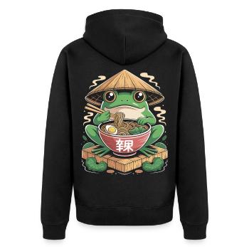 Niedlicher Frosch mit Ramen und Strohhut - Unisex Premium Bio Zip Hoodie - Schwarz - Hinten - Nico (187cm)