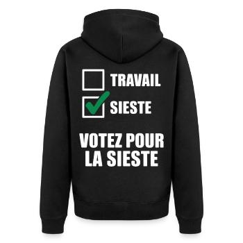 Stimmen Sie für das Humor Office Nap ab - Unisex Premium Bio Zip Hoodie - Schwarz - Hinten - Nico (187cm)