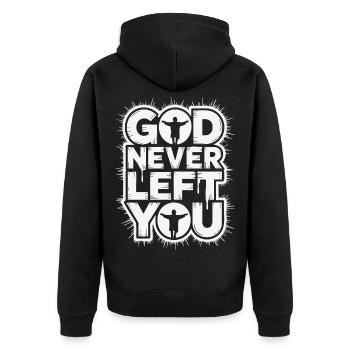 God Never Left You Design - Unisex Premium Bio Zip Hoodie - Schwarz - Hinten - Nico (187cm)