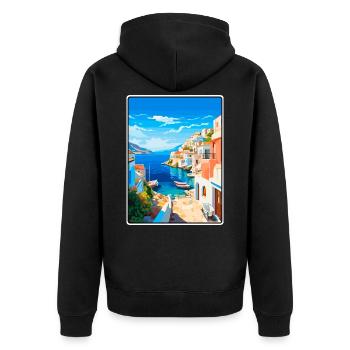 Milos Griechenland Vintage-Reiseplakat Cityscape WPA - Unisex Premium Bio Zip Hoodie - Schwarz - Hinten - Nico (187cm)
