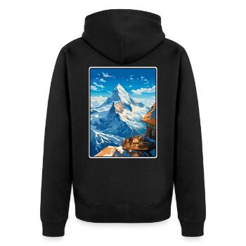 Piz Gloria Schweiz Reiseplakat Cityscape WPA - Unisex Premium Bio Zip Hoodie - Schwarz - Hinten - Nico (187cm)