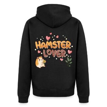 Hamster in Love Design with Hearts - Unisex Premium Organic Zip Hoodie - black - Back - Nico (187cm)