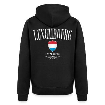 Luxembourg flag, made in Luxembourg - Unisex Premium Organic Zip Hoodie - black - Back - Nico (187cm)