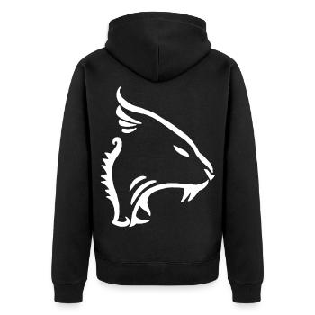 Weißer minimalistischer Löwe - Unisex Premium Bio Zip Hoodie - Schwarz - Hinten - Nico (187cm)