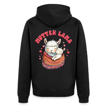 Bald Mama MAMA LLAMA MUTTER Lustiges - Unisex Premium Bio Zip Hoodie - Schwarz - Hinten - Nico (187cm)