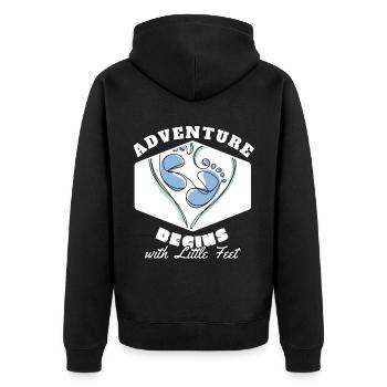 Adventure Begins with Little Feet Birth Gift - Unisex Premium Organic Zip Hoodie - black - Back - Nico (187cm)