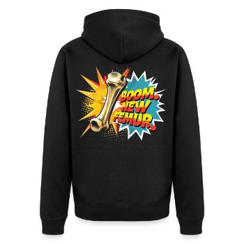 Beinbruch Gebrochener Oberschenkel - Unisex Premium Bio Zip Hoodie - Schwarz - Hinten - Nico (187cm)