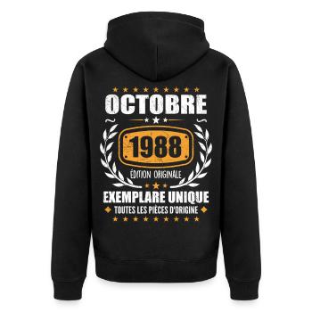 Vintage October 1988, October 1988 Retro Gift - Unisex Premium Organic Zip Hoodie - black - Back - Nico (187cm)