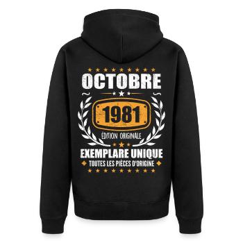 Vintage October 1981, October 1981 Retro Gift - Unisex Premium Organic Zip Hoodie - black - Back - Nico (187cm)
