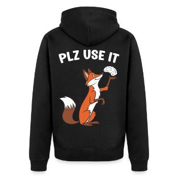 Un renard drôle avec un cerveau, utilisez-le s'il vous plaît - Veste à capuche bio Premium Unisexe - noir - Dos - Nico (187cm)