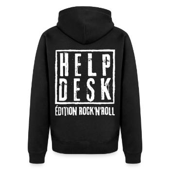 HELPDESK Rock N Roll Edition - Unisex Premium Bio Zip Hoodie - Schwarz - Hinten - Nico (187cm)