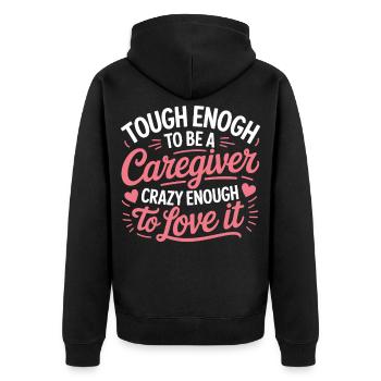 Caregiver Pride Script Pink - Unisex Premium Bio Zip Hoodie - Schwarz - Hinten - Nico (187cm)