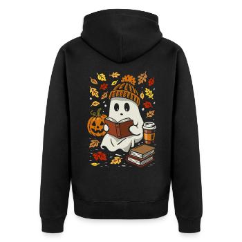 Fantôme avec livre et café - Costume d'Halloween - Veste à capuche bio Premium Unisexe - noir - Dos - Nico (187cm)