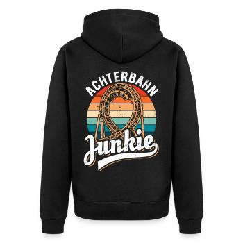 Achterbahn Junkie - Looping - Unisex Premium Bio Zip Hoodie - Schwarz - Hinten - Nico (187cm)