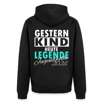 Youth Consecration 2026 Yesterday Child Today Legend - Unisex Premium Organic Zip Hoodie - black - Back - Nico (187cm)