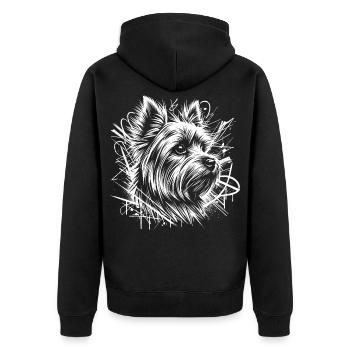 Yorkshire Terrier als Graffiti Street Art - Unisex Premium Bio Zip Hoodie - Schwarz - Hinten - Nico (187cm)