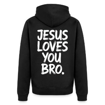 Jesus Loves You Brother Inspirational Message - Unisex Premium Organic Zip Hoodie - black - Back - Nico (187cm)