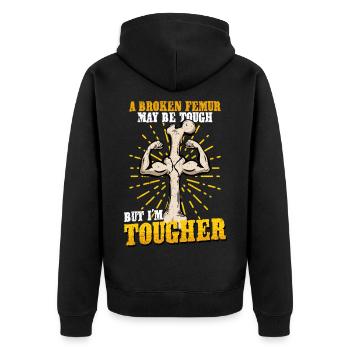 Beinbruch Gebrochener Oberschenkel - Unisex Premium Bio Zip Hoodie - Schwarz - Hinten - Nico (187cm)
