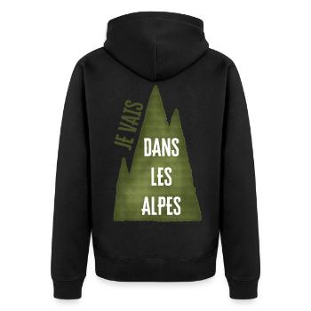 Ich fahre in die Alpen - Unisex Premium Bio Zip Hoodie - Schwarz - Hinten - Nico (187cm)