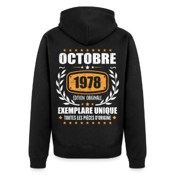 Vintage Octobre 1978, Cadeau Rétro Octobre 1978 - Veste à capuche bio Premium Unisexe - noir - Dos - Nico (187cm)
