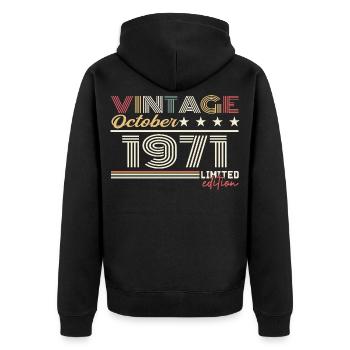 Octobre 1971 rétro anniversaire 1971 Octobre 1971  - Veste à capuche bio Premium Unisexe - noir - Dos - Nico (187cm)