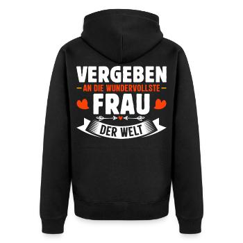 Malle VERGEBEN AN DIE WUNDERVOLLSTE FRAU - Unisex Premium Bio Zip Hoodie - Schwarz - Hinten - Nico (187cm)