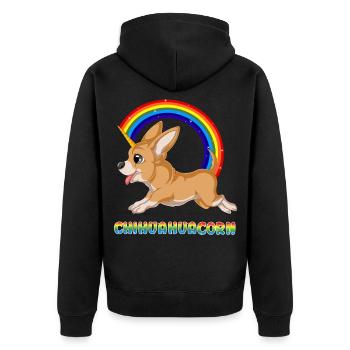 Playful Chihuahuacorn with Rainbow - Unisex Premium Organic Zip Hoodie - black - Back - Nico (187cm)