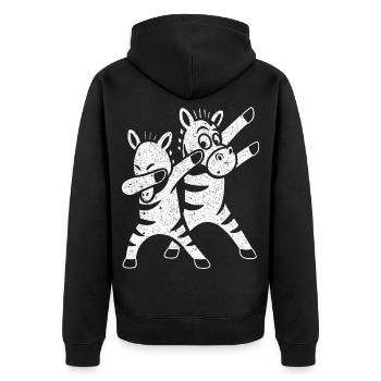 Lustige Tanzende Zebras Dabbing - Unisex Premium Bio Zip Hoodie - Schwarz - Hinten - Nico (187cm)