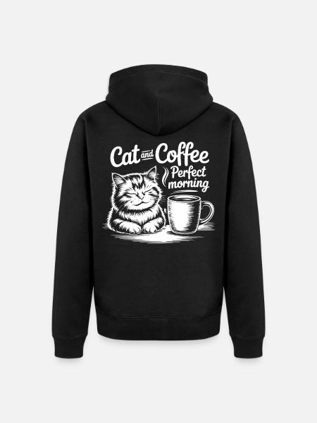 Katzenliebe und Kaffeegenuss - Unisex Premium Bio Zip Hoodie - Schwarz