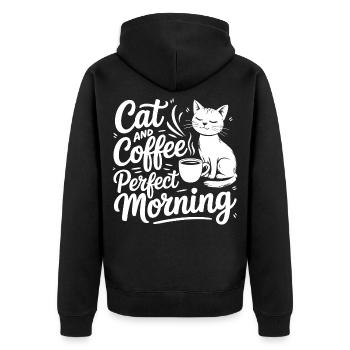 Cat motif with coffee and morning coffee - Unisex Premium Organic Zip Hoodie - black - Back - Nico (187cm)