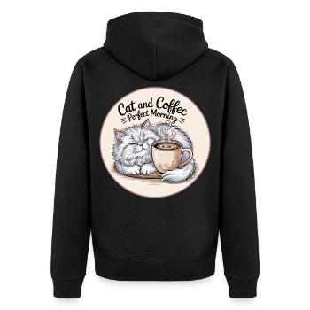 Cats and coffee morning mug - Unisex Premium Organic Zip Hoodie - black - Back - Nico (187cm)