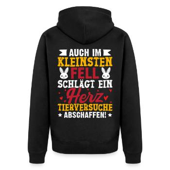 Tierschutz AUCH IM KLEINSTEN FELL SCHLÄGT EIN HERZ - Unisex Premium Bio Zip Hoodie - Schwarz - Hinten - Nico (187cm)