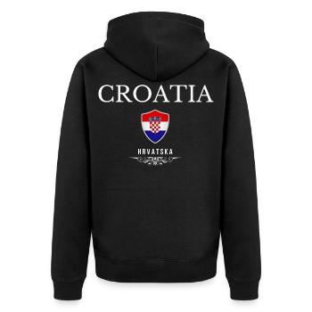 Kroatischer Patriot, geboren in Kroatien - Unisex Premium Bio Zip Hoodie - Schwarz - Hinten - Nico (187cm)