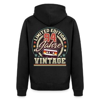 94. Geburtstag - Unisex Premium Bio Zip Hoodie - Schwarz - Hinten - Nico (187cm)