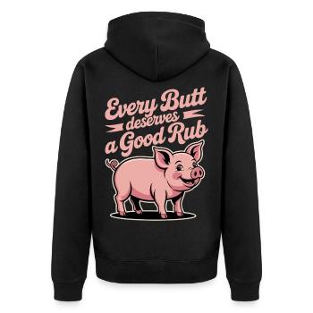 BBQ Griller Grillen Spruch lustig - Unisex Premium Bio Zip Hoodie - Schwarz - Hinten - Nico (187cm)