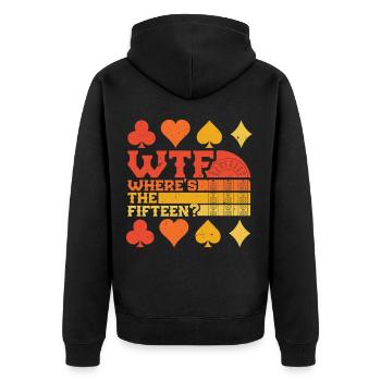 Cribbage Where's The Fifteen? - Unisex Premium Bio Zip Hoodie - Schwarz - Hinten - Nico (187cm)