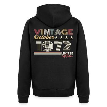 Octobre 1972 rétro anniversaire 1972 Octobre 1972  - Veste à capuche bio Premium Unisexe - noir - Dos - Nico (187cm)