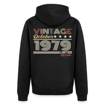 Octobre 1979 rétro anniversaire 1979 Octobre 1979  - Veste à capuche bio Premium Unisexe - noir - Dos - Nico (187cm)