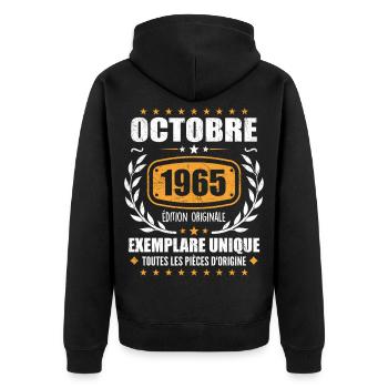 Vintage Octobre 1965, Cadeau Rétro Octobre 1965 - Veste à capuche bio Premium Unisexe - noir - Dos - Nico (187cm)