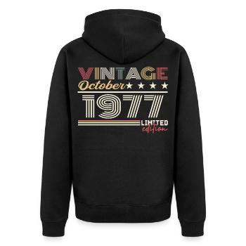 Octobre 1977 rétro anniversaire 1977 Octobre 1977  - Veste à capuche bio Premium Unisexe - noir - Dos - Nico (187cm)