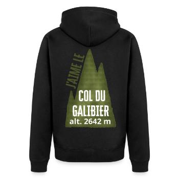 Col du Galibier Alt 2642 m - Unisex Premium Organic Zip Hoodie - black - Back - Nico (187cm)