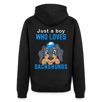 Playful Dachshund Dog Lover for boys - Unisex Premium Organic Zip Hoodie - black - Back - Nico (187cm)